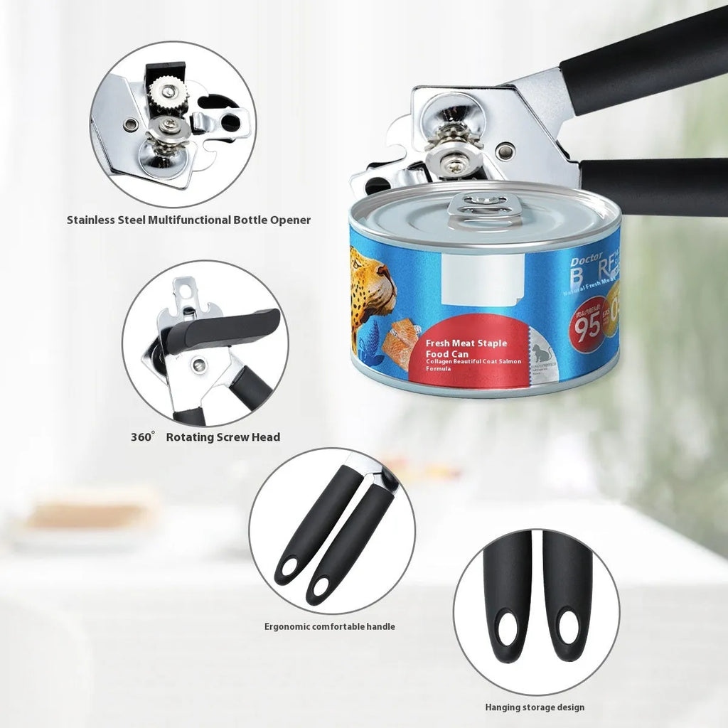 Strong stainless steel can opener and bottle opener 18.5cm black kitchen tool