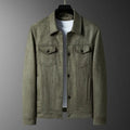 Men's spring suede jacket in solid colour with raglan sleeves and 3D pocket, slim fit, army green