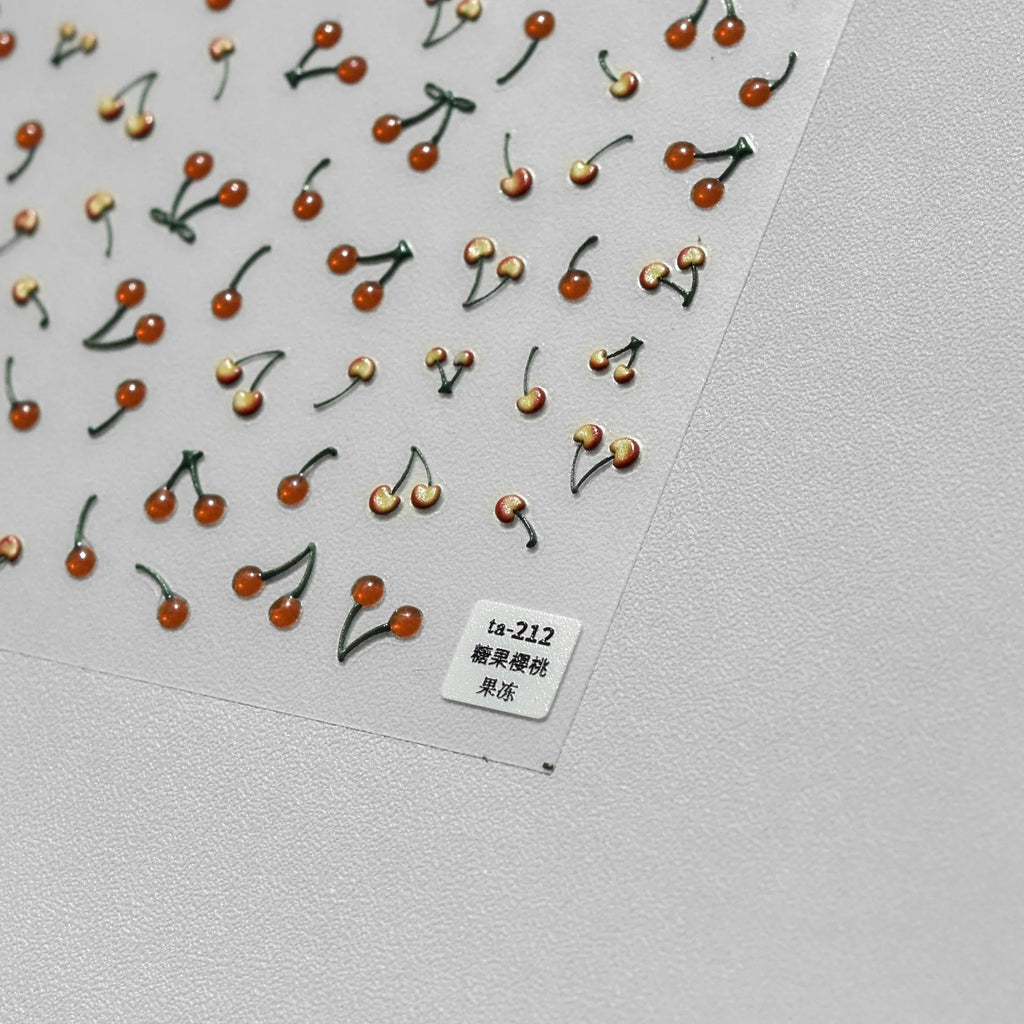 Jelly nail art sticker sheet with cartoon cherry pattern in plastic, style TA210 TA212 TA214