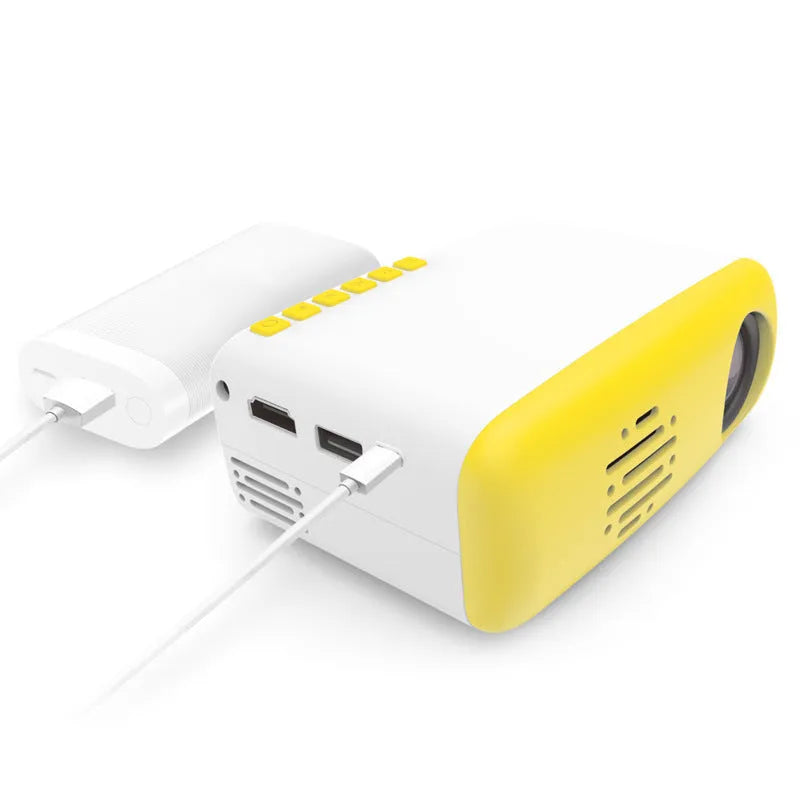 Miniature HD mini projector in black with LED light, 320x240 native resolution, 30,000 hour lifespan, portable 245g design