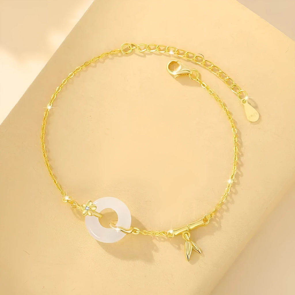 Silver gold electroplated peace buckle bracelet with white chalcedony stones in starry sky pattern