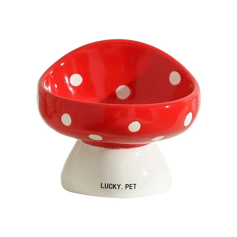 Ceramic cat bowl with oblique mouth rim, 200ml, black and white polka dot pattern