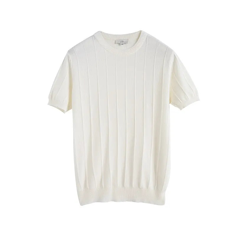Men's short sleeve knitted T-shirt in solid colour, loose fit, summer lightweight polyester top