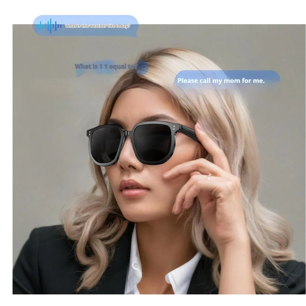 Black AI smart glasses with Bluetooth for audio and built-in UV protection sunglass lenses