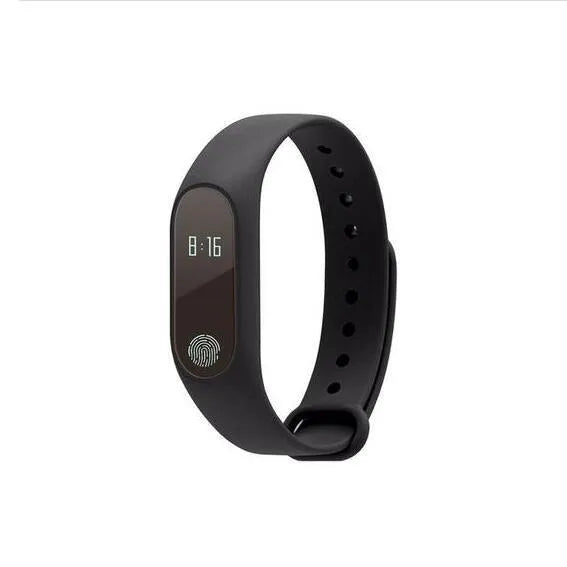A smart wristband fitness tracker with a heart rate sensor on a wrist, shown in multiple colour options.