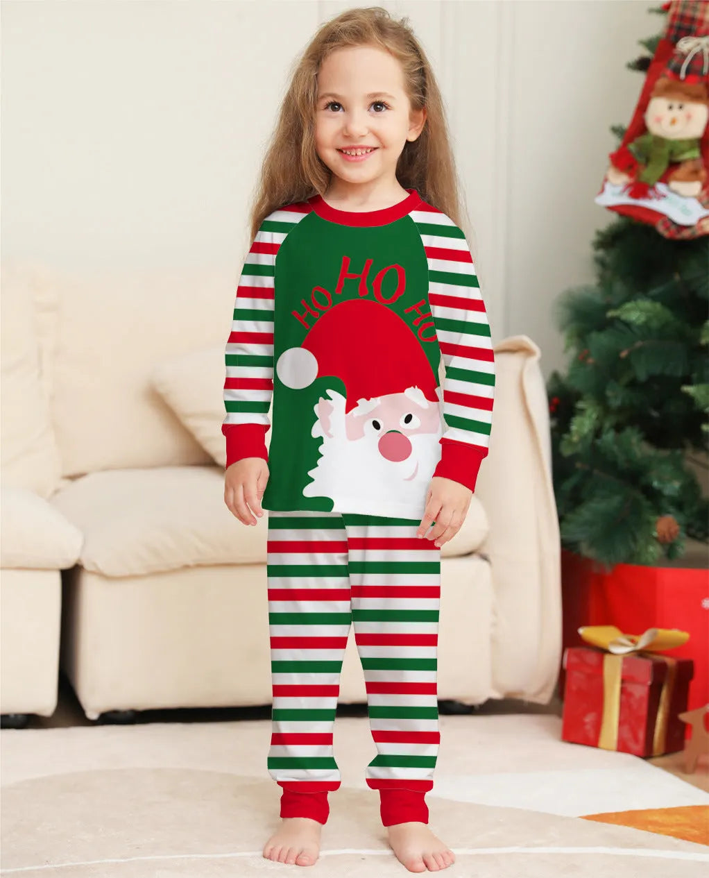 Family Christmas pyjama set in red stripe pattern with cotton long sleeves, available in sizes from baby to adult and dog