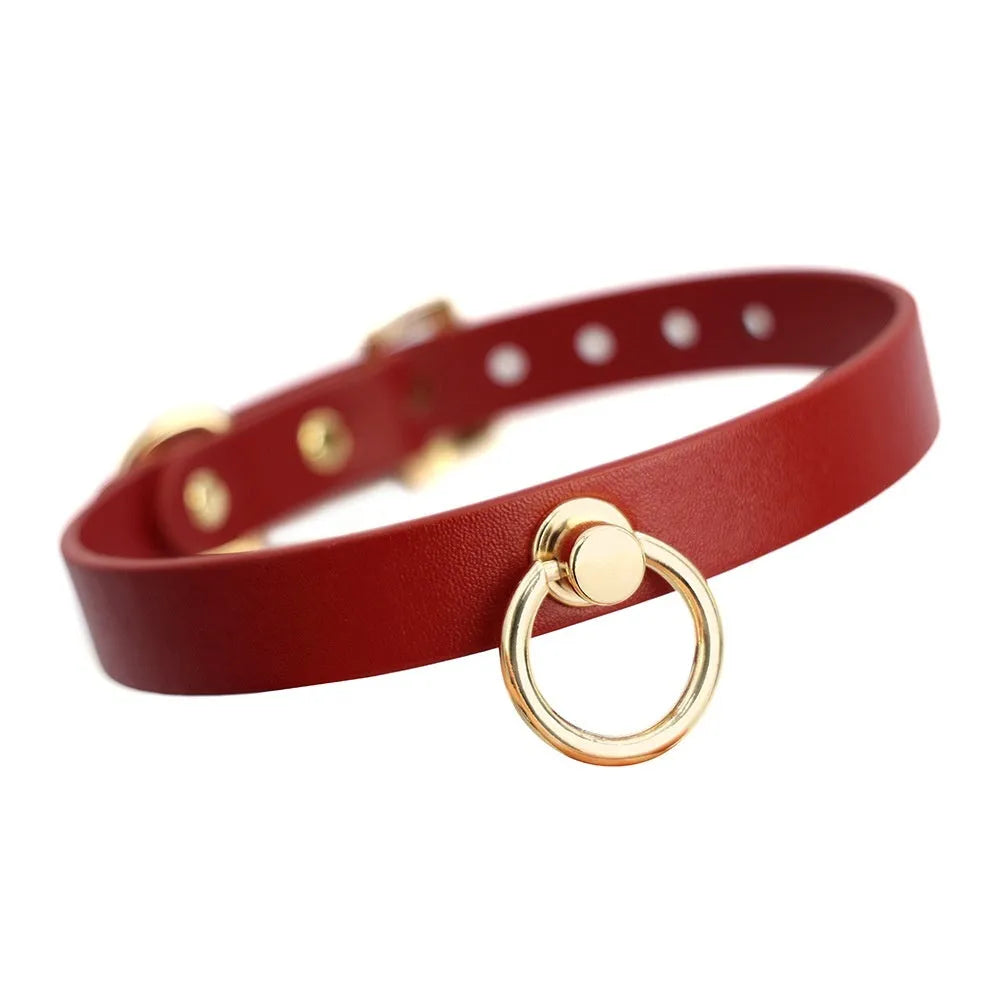 Genuine cowhide leather dog collar with chain lead in black and red colour options
