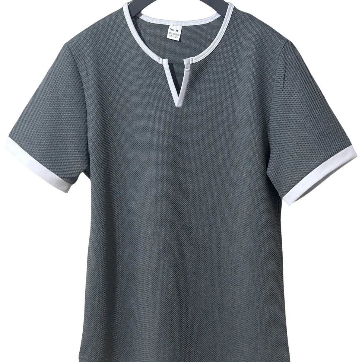 Colour-block V-neck outdoor sports T-shirt in waffle polyester fabric with short sleeves