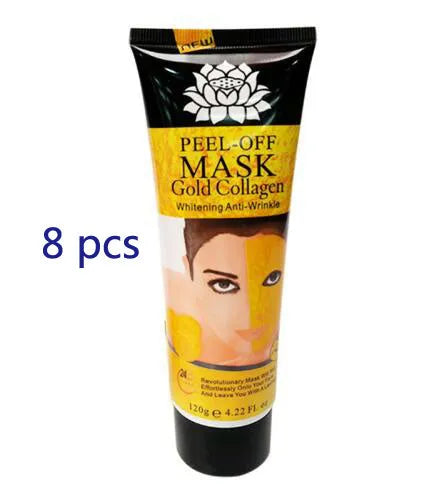 Gold Collagen Peel off Mask in a 120g container with mud formulation for anti-aging and acne treatment