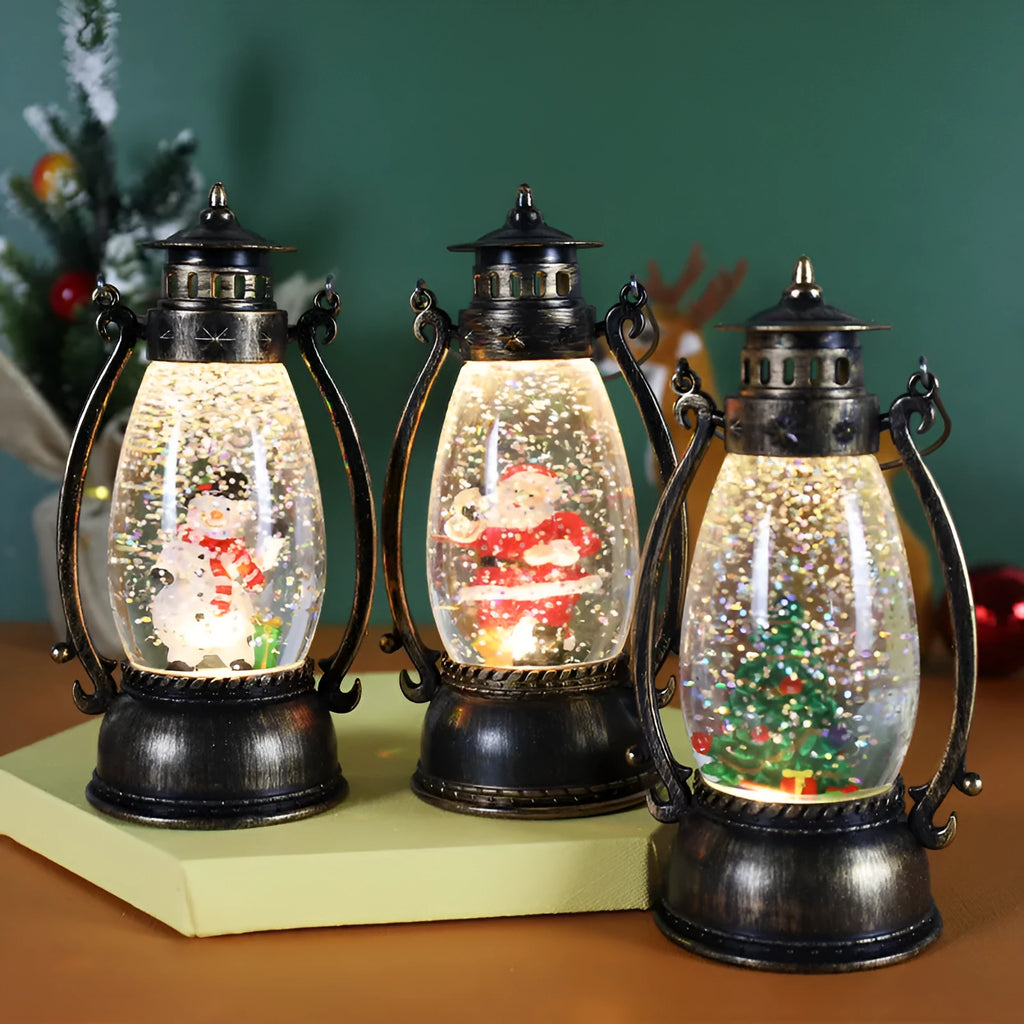 Portable crystal ball oil lamp in snowman and elderly person Christmas designs