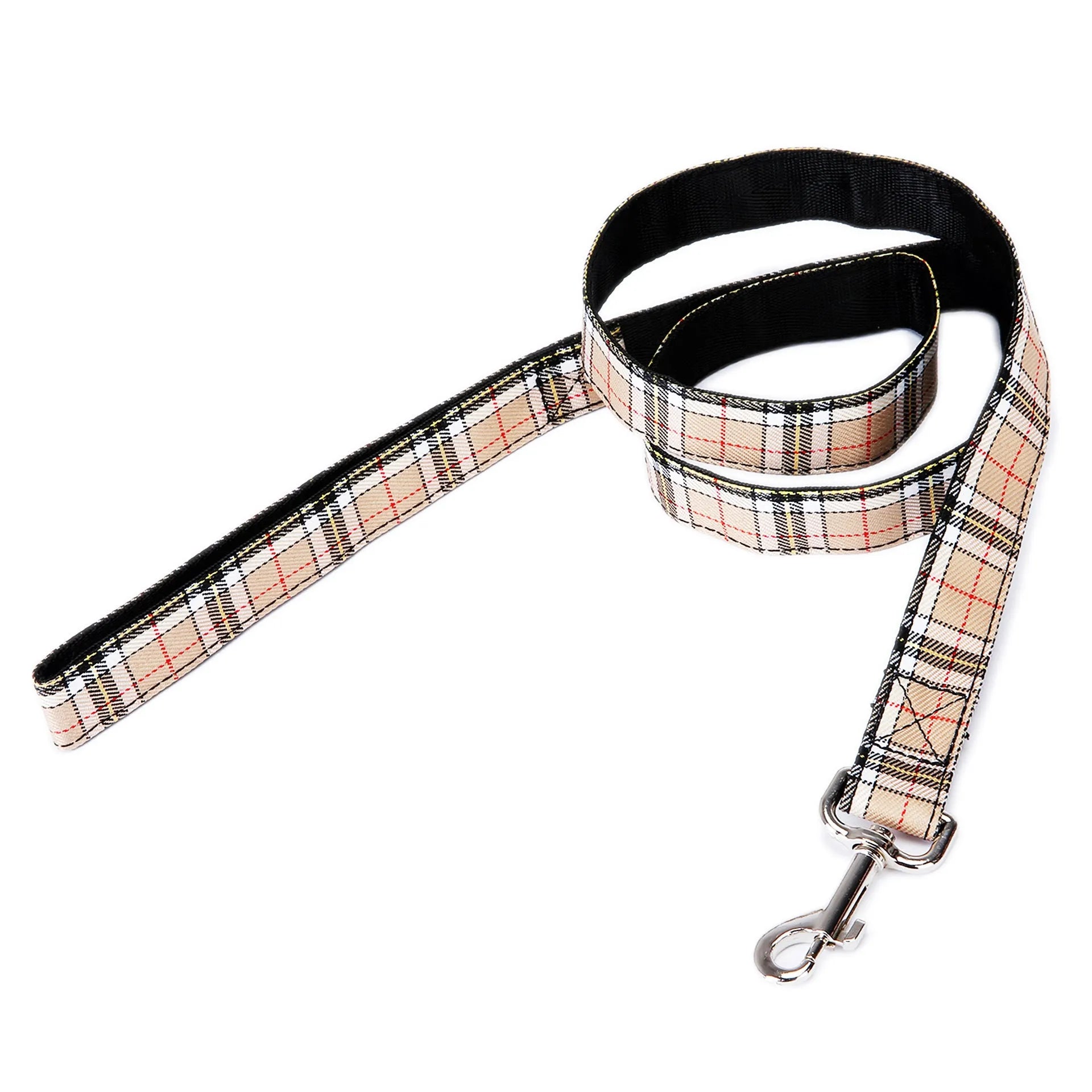 Black plaid stripe imitation nylon pet traction rope showing its 120 cm length.