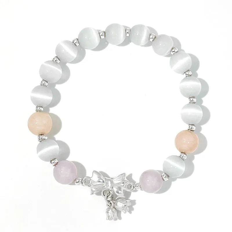Lavender purple bowknot bracelet with 10mm opal crystal centrepiece for women