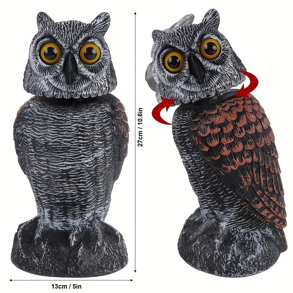 Artificial owl bait ornament with shaking head mechanism for outdoor bird deterrent