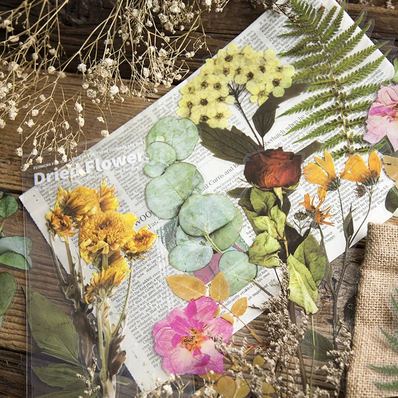 Weekend Flowers PET deco stickers sheet featuring eight floral and nature patterns, within 110x200mm, for scrapbooking and bullet journal DIY stationery