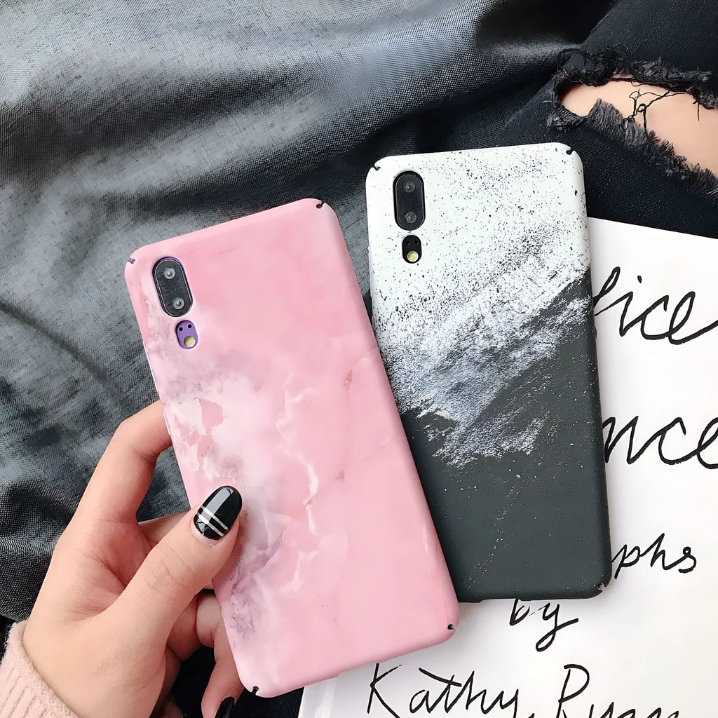 Painted Huawei phone case in black colour showing back cover design