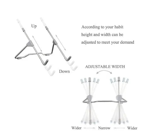 Grey aluminium alloy adjustable phone and laptop stand on desk