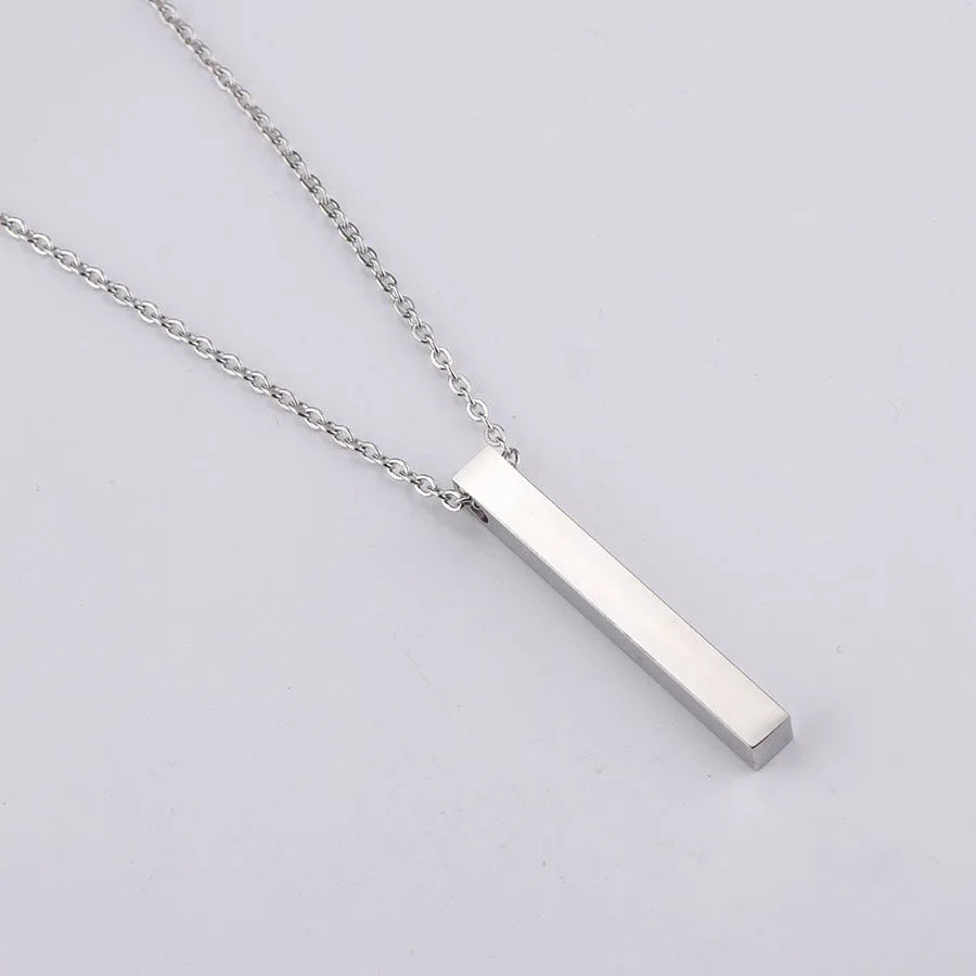 3D engraved bar necklace with stainless steel link chain in gold colour