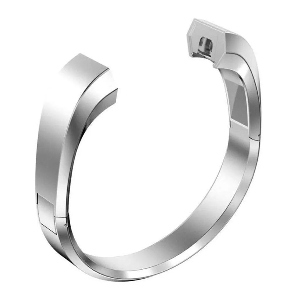 Stainless steel metal strap for Fitbit Alta smartwatch with deployment buckle.