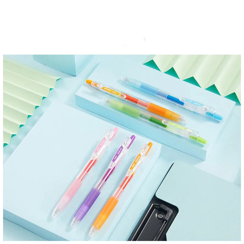 Baiguole 0.5mm gel pen showing metallic gold and silver colours alongside conventional black and blue options
