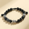 Agate couple bracelet set with blessing snake pattern in black and white options featuring white turquoise accents