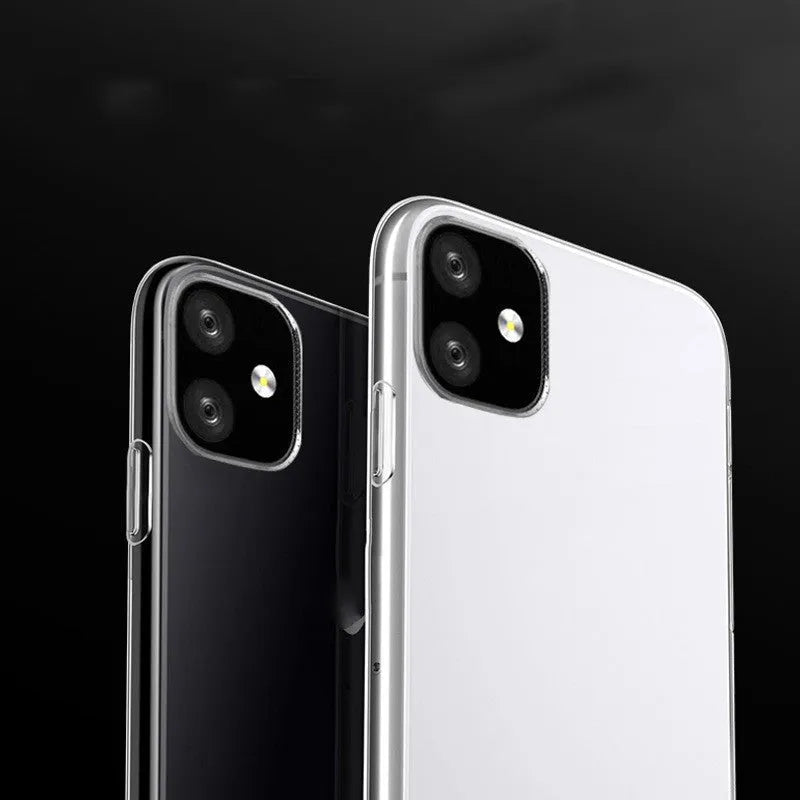 Transparent soft TPU mobile phone case on an iPhone, showing clear protection.