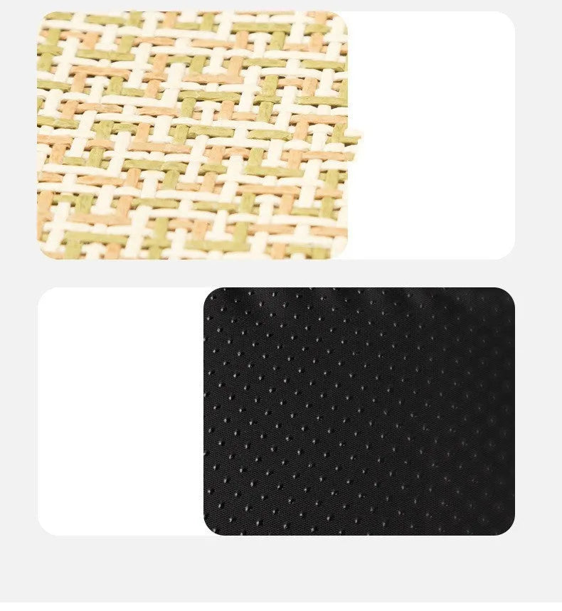 Beige woven pet cooling mat for cats and dogs, size M (75x55cm), laid on a wooden floor