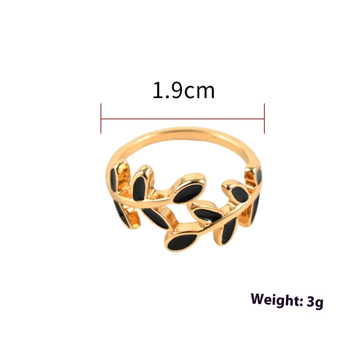 Gold-coloured acrylic ring with a geometric leaf and floral design on a white background.