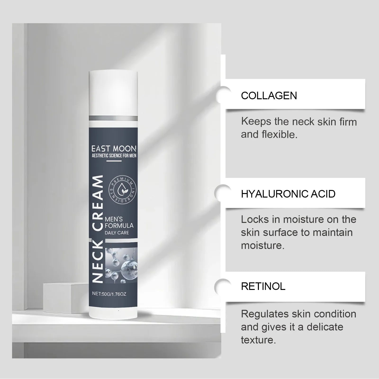 50g jar of men's neck cream with collagen and retinol for anti-wrinkle care