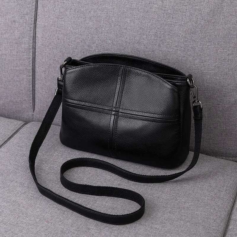 Pure cowhide genuine leather women's handbag top grain medium soft horizontal square plaid urban minimalist style