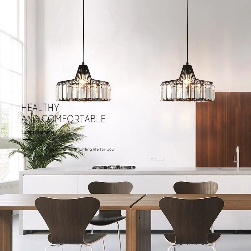 Crystal chandelier ceiling lamp in black or gold with LED light.