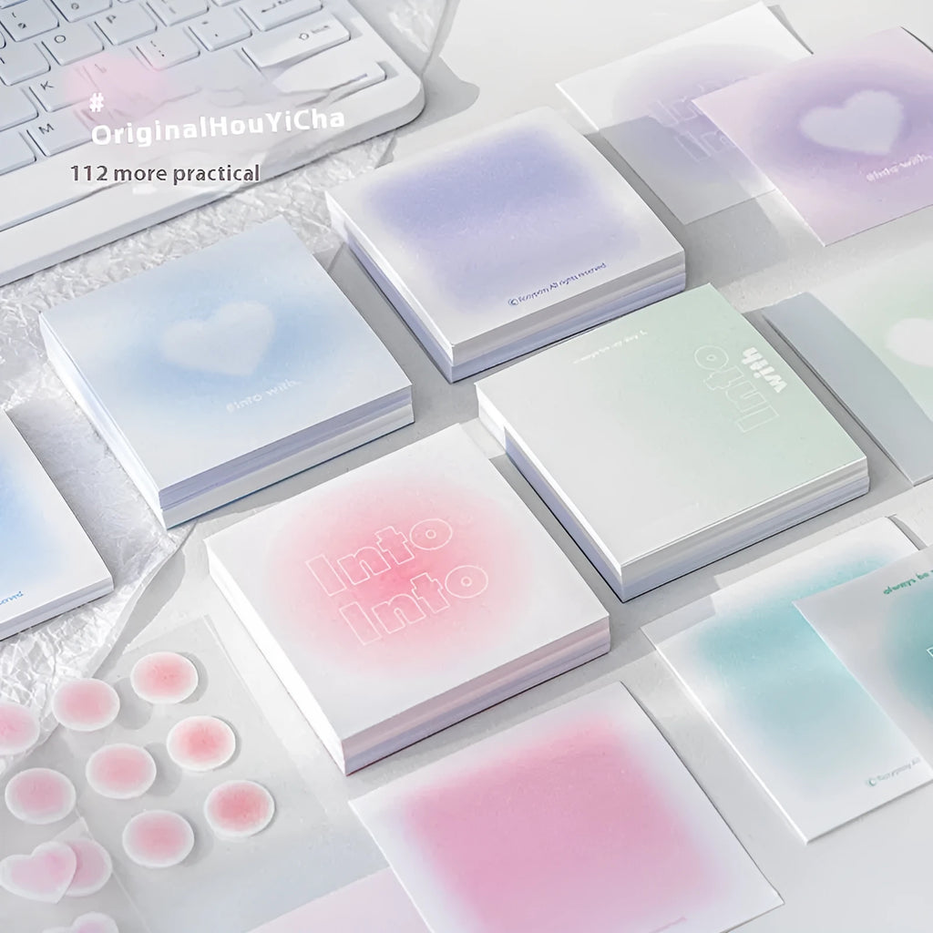 Square 70mm multifunctional notepad with gradient parchment paper in blush, green, purple, and blue colour options