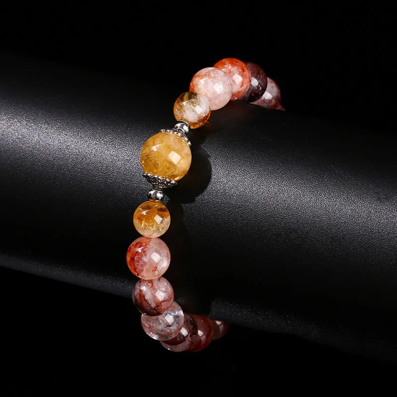 Handmade natural red citrine lucky bead bracelet with 10mm crystal beads and 3A sealant flower design