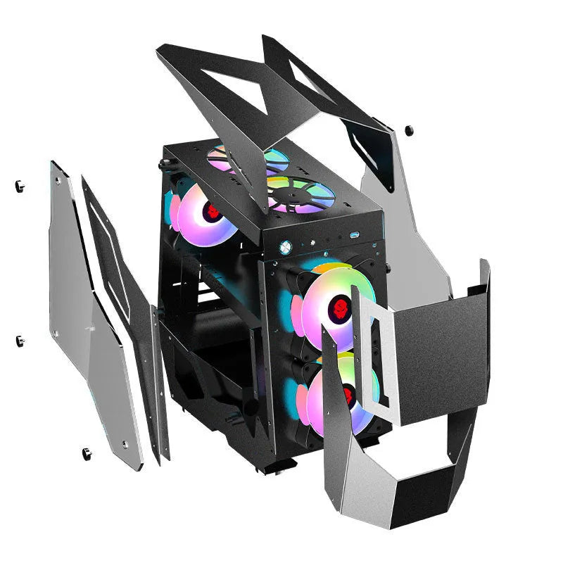 Full side tempered glass ATX computer case with SPCC steel chassis, black colour, showing internal component visibility