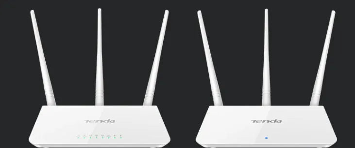 White dual-band wireless router on a desk.