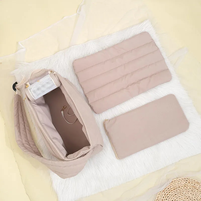 Large capacity soft surface messenger pet carrier bag in beige, 42x19x26.5cm, made from polyester spandex