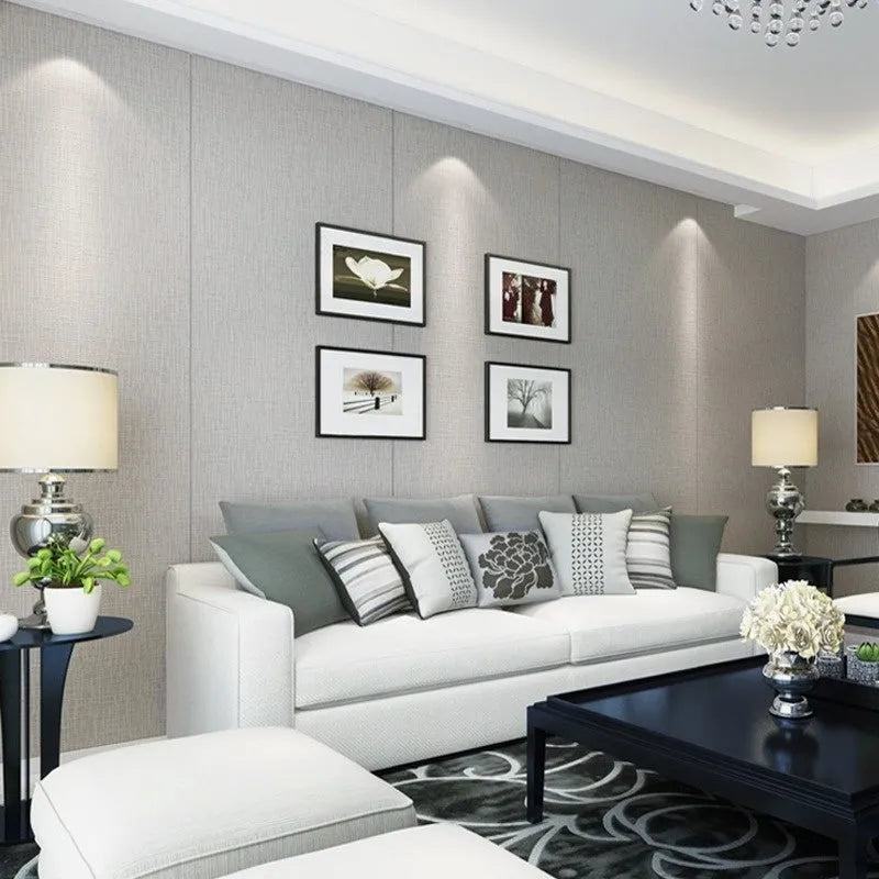 Linen self-adhesive waterproof seamless wall cloth in beige colour for whole house modern minimalist decoration