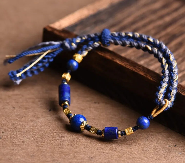 Hand-woven flexible wire watch bracelet with lapis lazuli colour option