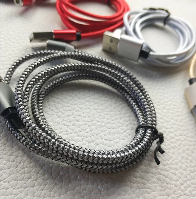 Aluminium alloy three-in-one magnetic charging cable with LED light in multiple colour options.