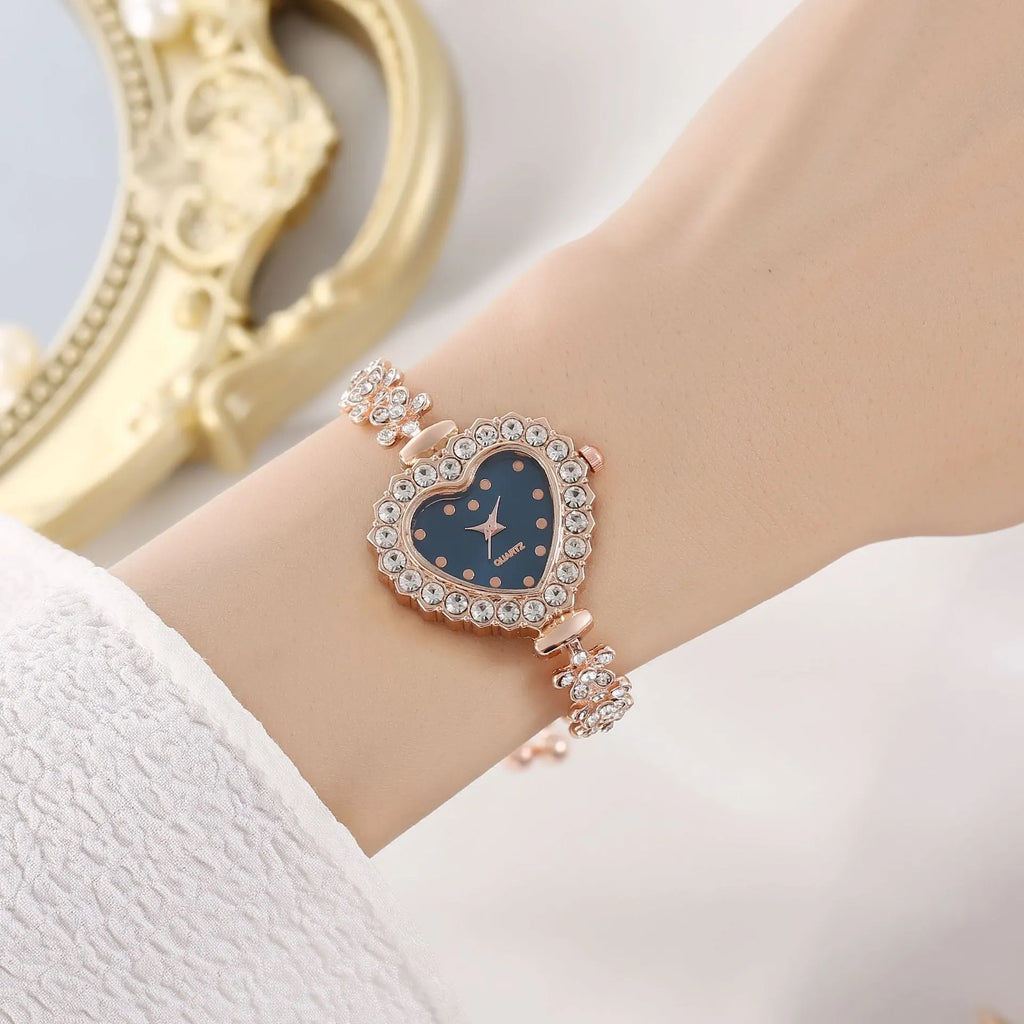 Flower chain diamond-embedded women's fashion watch with 8mm slim case, alloy band, mineral glass face