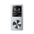 Gold metal MP3 lossless music player with 1.8-inch screen showing menu, alongside headphones