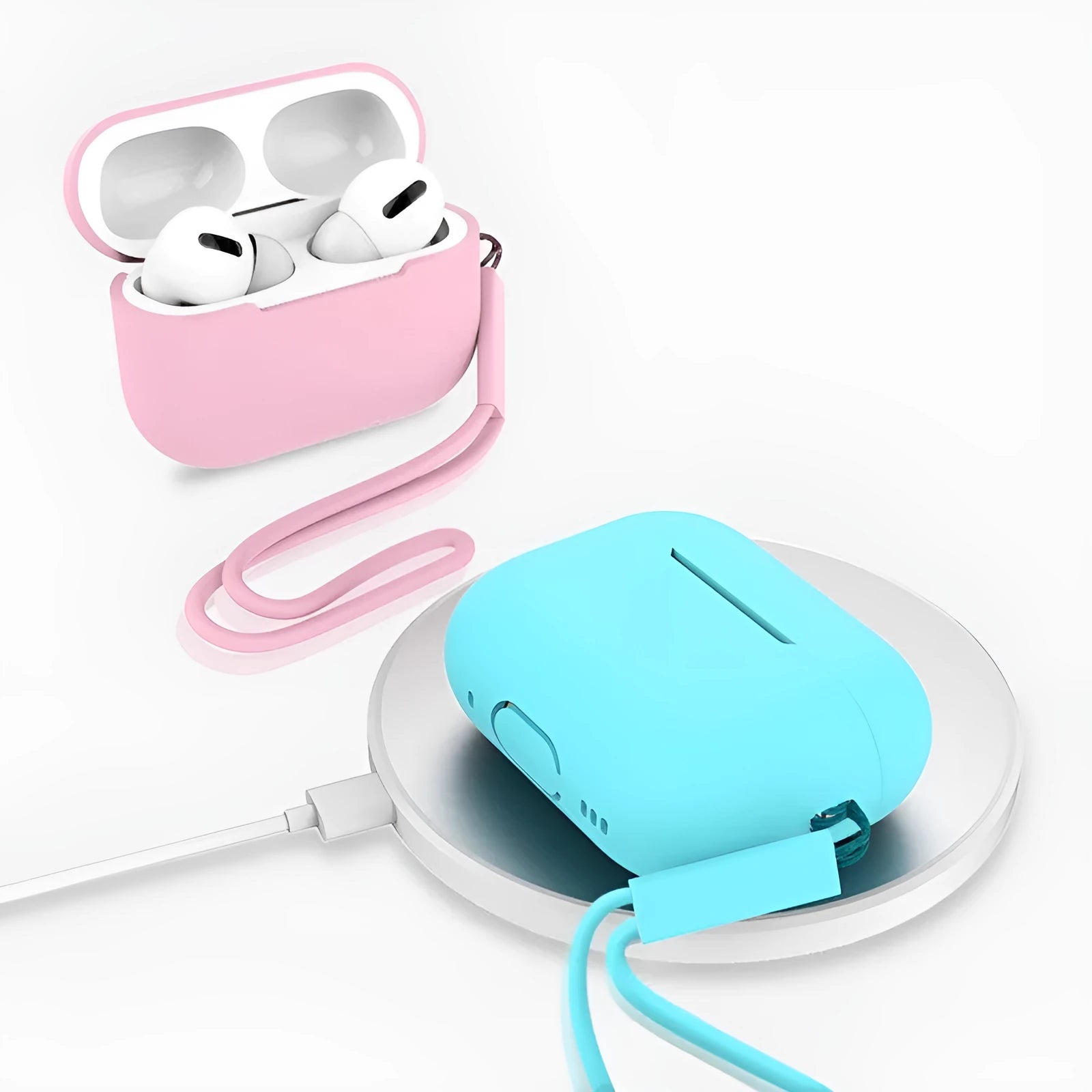 AirPods Pro 2 silicone protective case with attached lanyard in solid colour