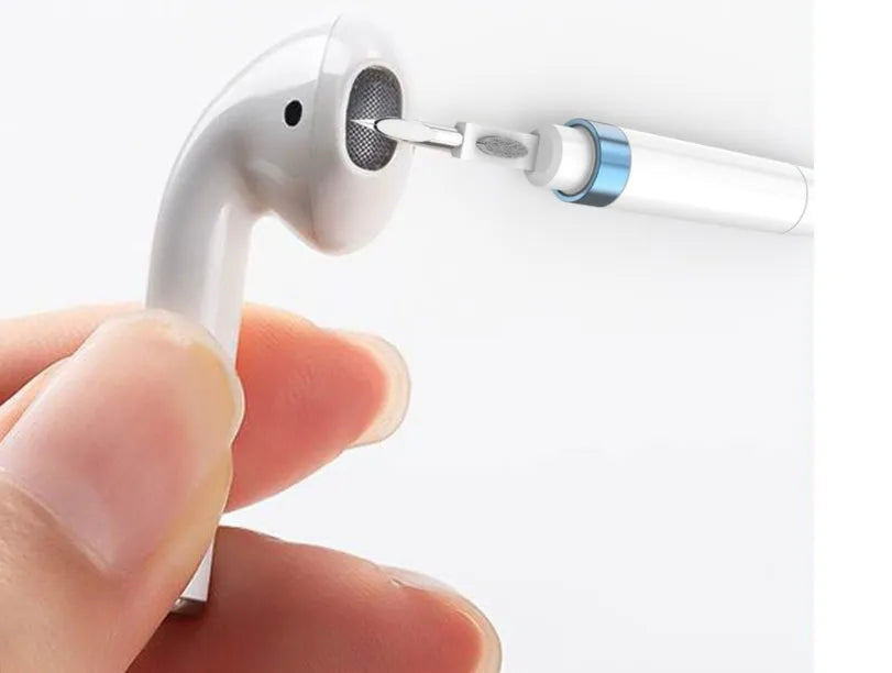 Blue cleaning pen with three-layer brush system for electronic device maintenance