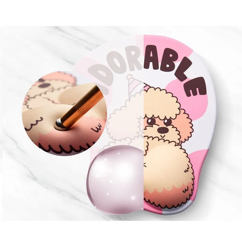 3D corgi-shaped mouse pad with raised wrist cushion in blue colour