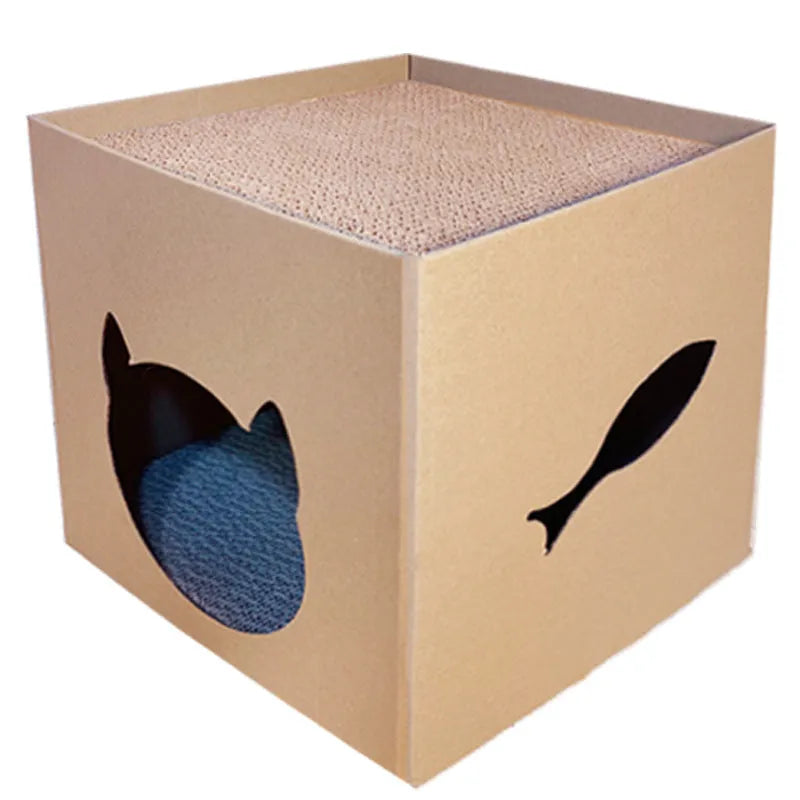 30cm square corrugated paper cat scratch board with milk carton design and box house