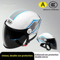Children's 3C certified ABS motorcycle half helmet with a double mirror visor in a light brown colour.