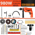 1980W aluminium shell impact drill with attachments including drill bit sleeve and universal shaft
