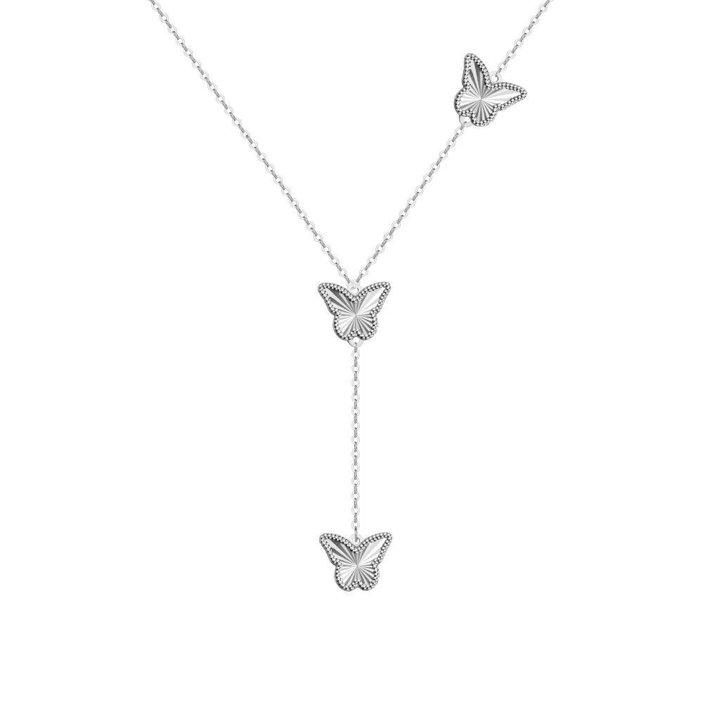 925 silver tassel butterfly pendant clavicle chain in electroplated 14K gold colour on display