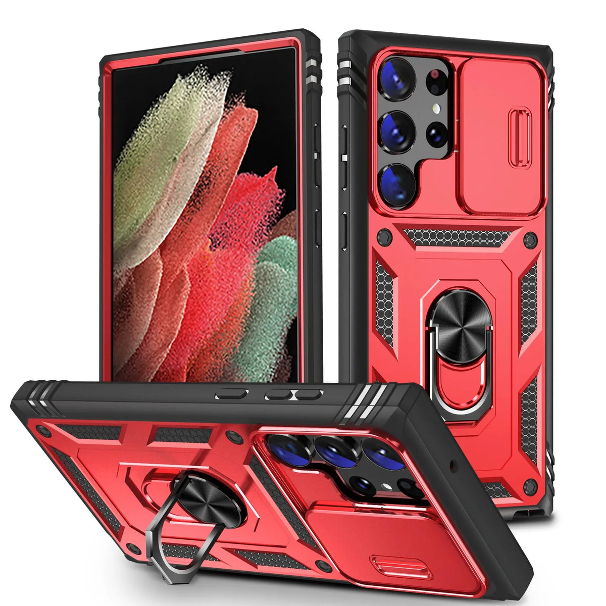 S24 Ultra phone case with sliding window bracket, PC drop-resistant cover, multiple colours
