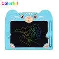 Cute bear cartoon LCD drawing board in sky blue colour on a table with stylus.