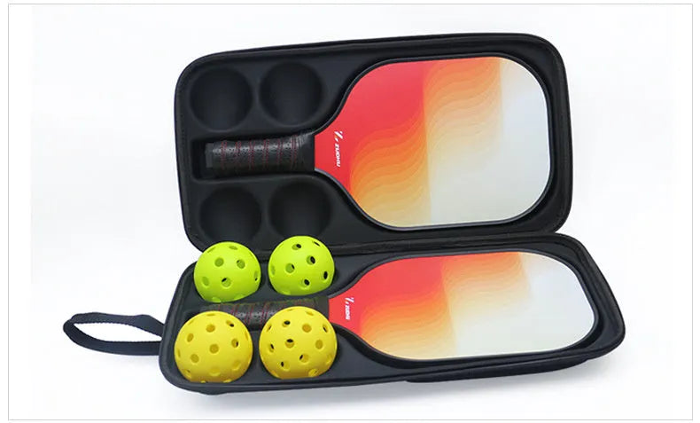 Black EVA pickleball racket storage case with double shoulder strap, dimensions 45x25x8cm.